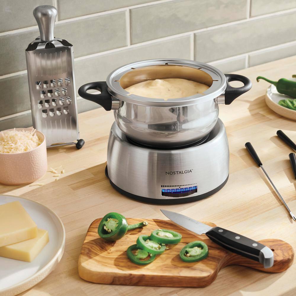 Nostalgia Nostalgia 6-Cup Stainless Steel Electric Fondue Pot with Temperature Control, 6 Color-Coded Forks and Removable Pot - Perfect for Chocolate, Caramel, Cheese, Sauces and More