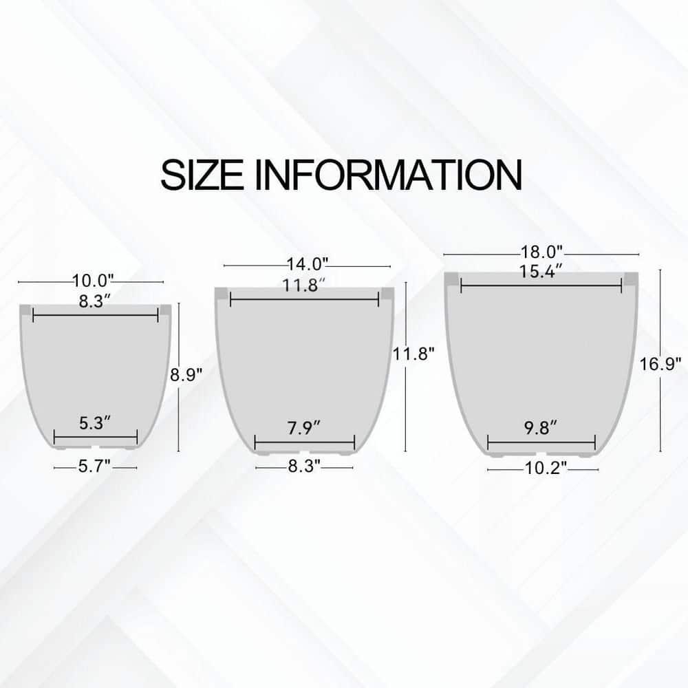 Kante Kante 3 Piece 18", 14", and 10"W Round Planters, Outdoor Indoor Modern Planter Pots, Lightweight, Weather Resistant, Seamless with Drainage Hole Set