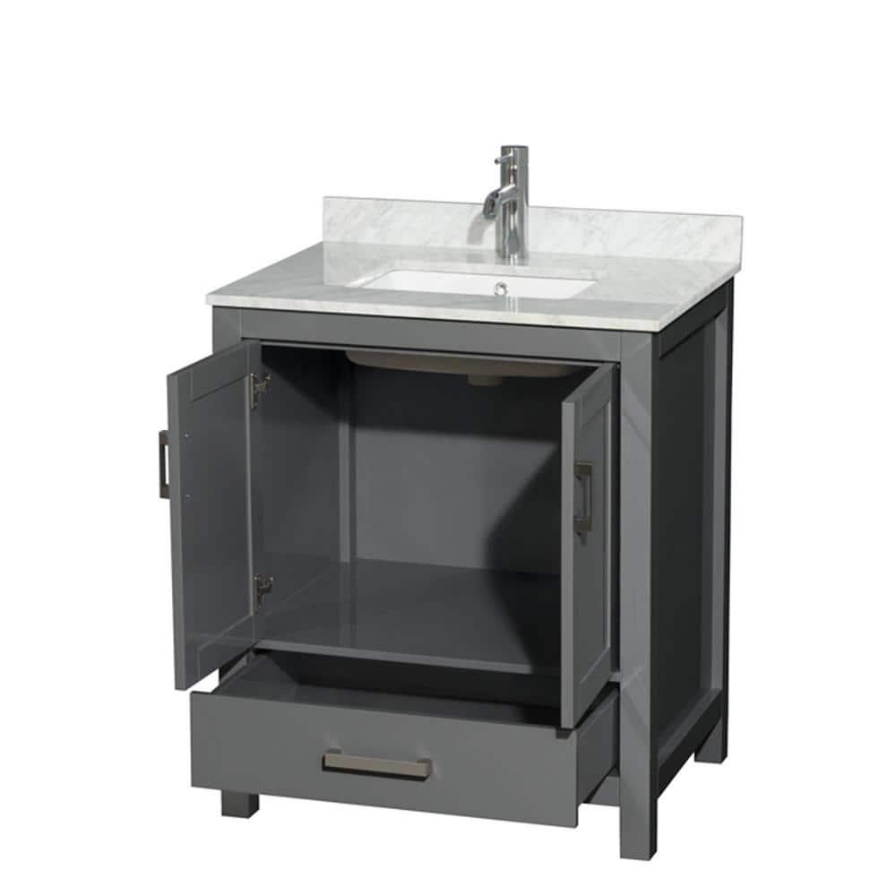 Wyndham Collection Sheffield 30" Freestanding Single Bathroom Vanity with Marble Top