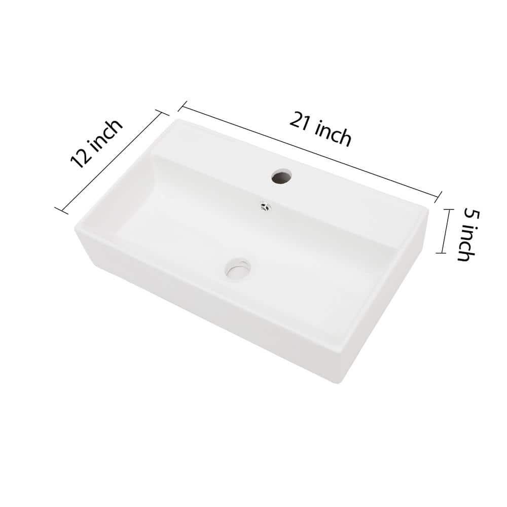 Logmey 21" L x 12" W Wall Mounted Bathroom Sink Wall Hung White Ceramic Sink with Overflow and Faucet Hole S0LM21GP12