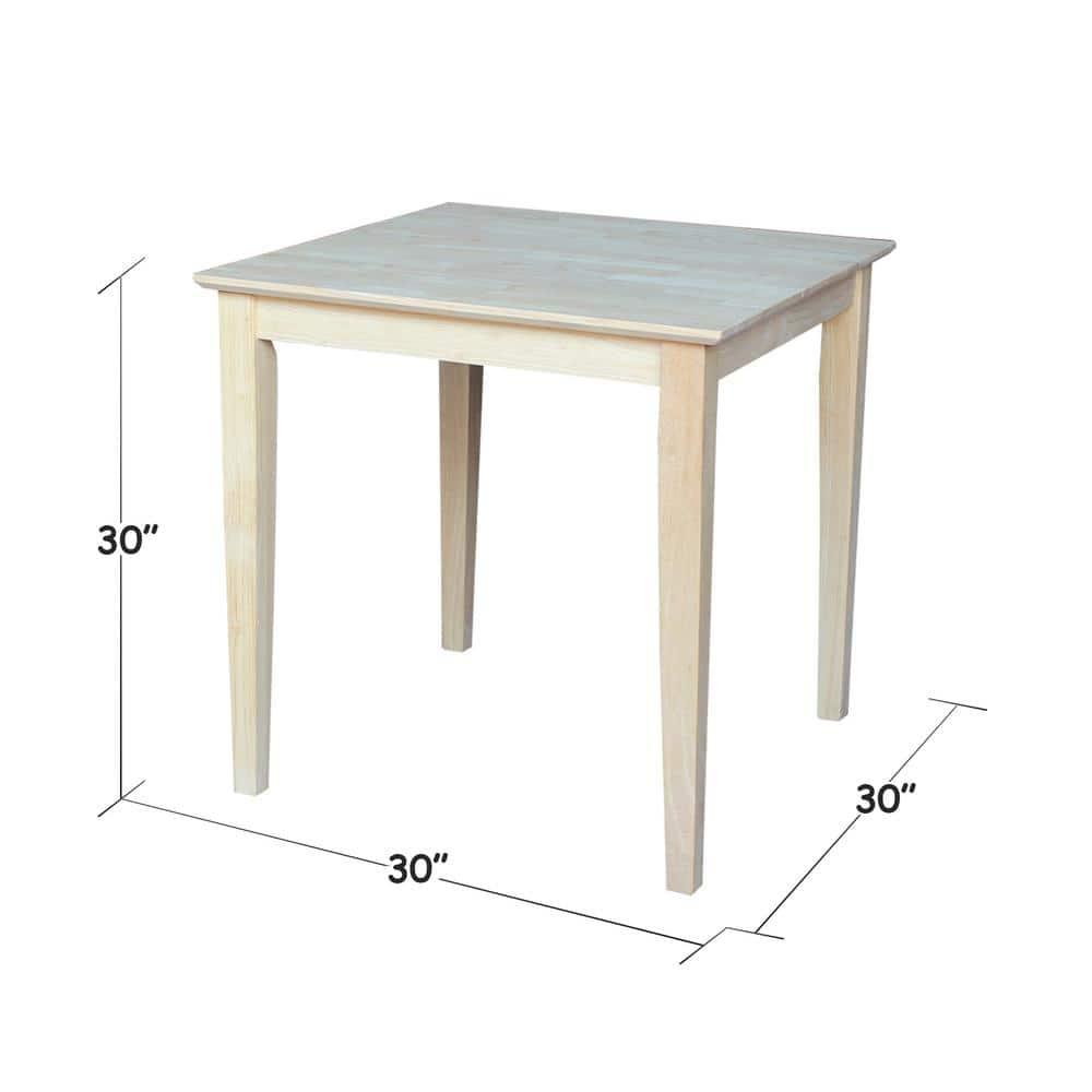 International Concepts 30" Square Solid Wood Dining Table with Shaker Legs Unfinished: Parawood, Kitchen Table