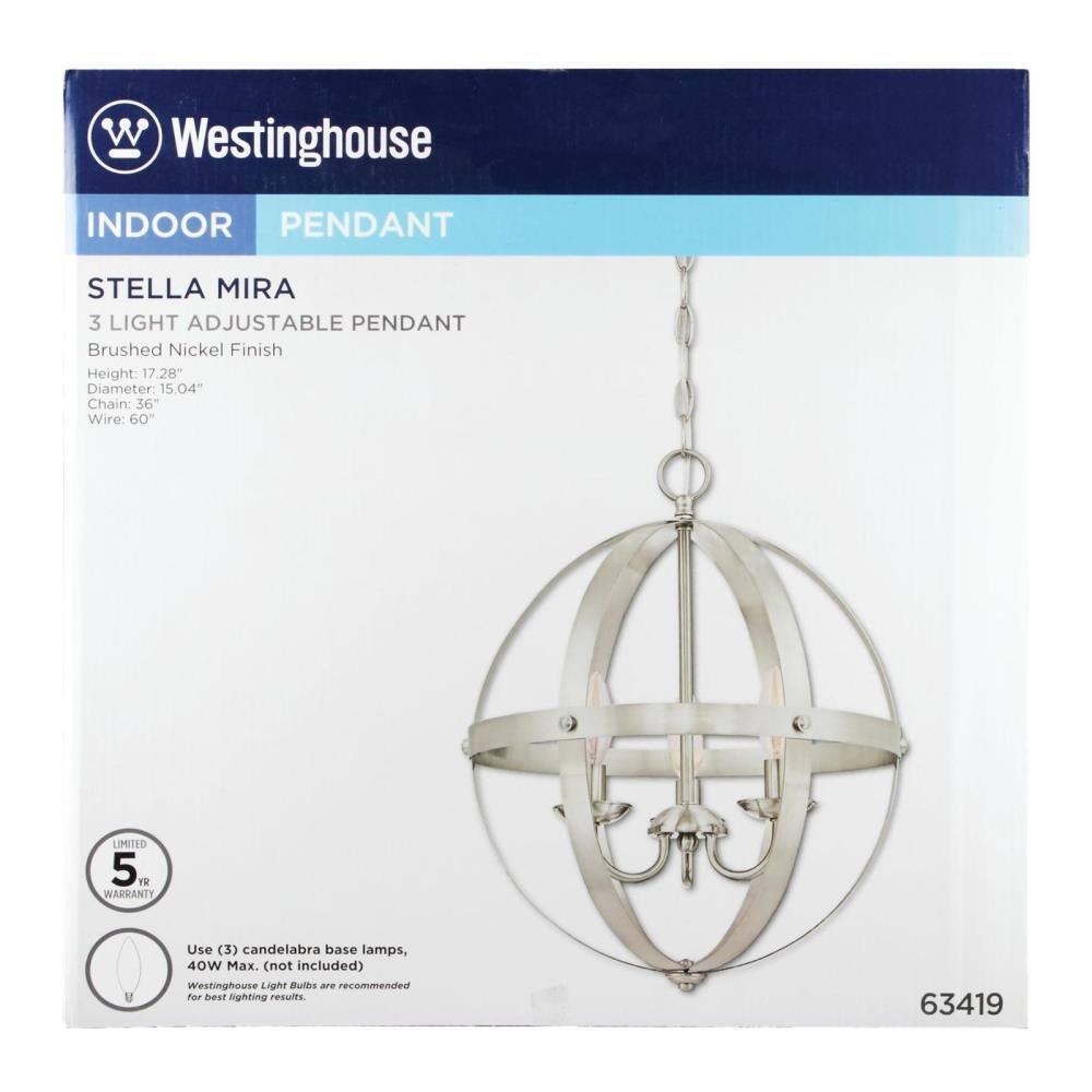 Stella Mira Three Light Pendant, Brushed Nickel
