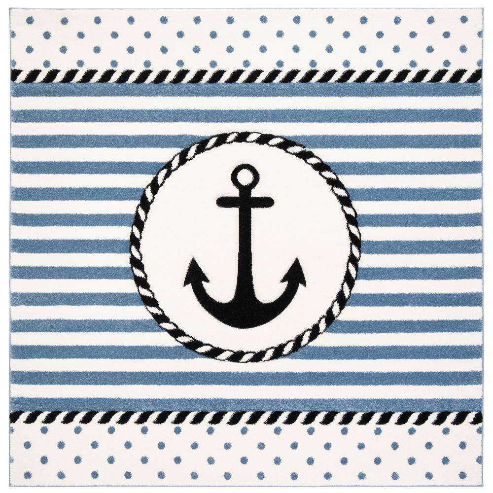 Carousel Kids CRK124 Power Loomed Area Rug - Ivory/Navy - 4'x4' - Safavieh.