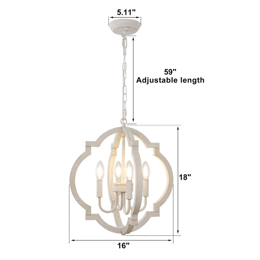 Farmhouse Chandelier Rustic Orb Chandeliers for Dining Room White Wooden Pendant Lighting 4 Light Small French Country Hanging Light Fixtures for Kitchen Island Living Room Bedroom Entryway