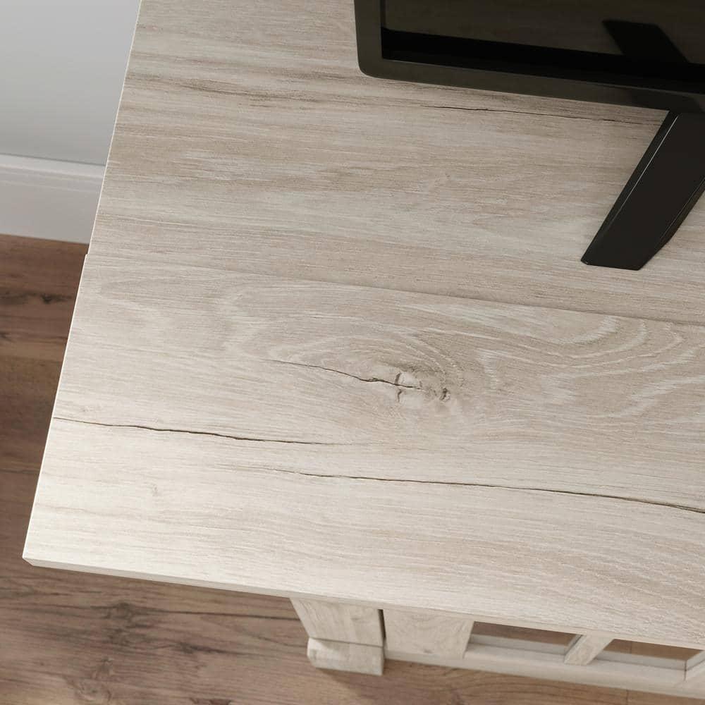 Sauder Media Fireplace Credenza TV Stand for TVs up to 65" Chalk Oak: Coastal Style, Smooth Finish, Adjustable Storage