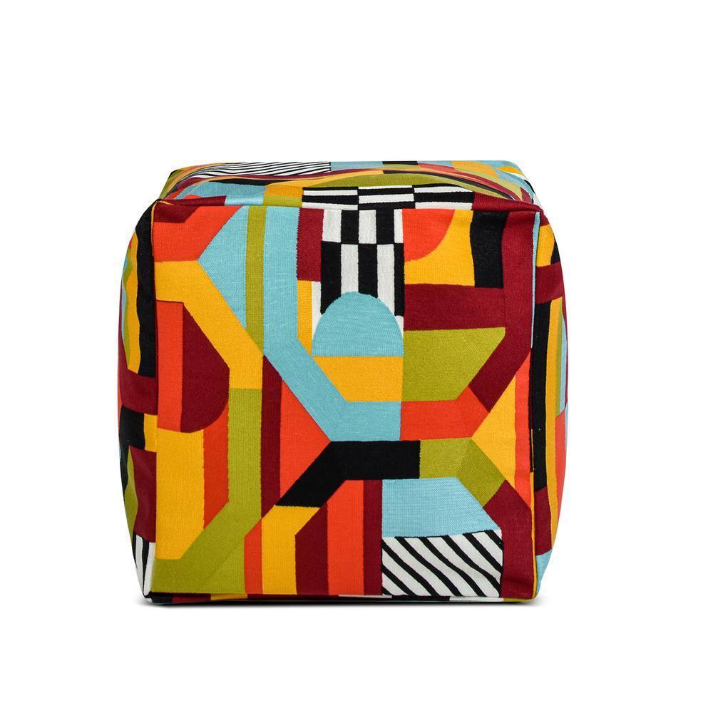 Orren Ellis Pouf 20" Luxury Oversized Bean Bag Cube Ottoman, Colorpop Multicolored Embroidery
