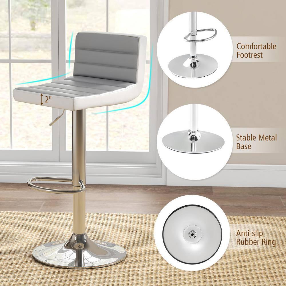Costway Set of 2 Bar Stools Adjustable Barstool PU Leather Swivel Pub Chairs Armless