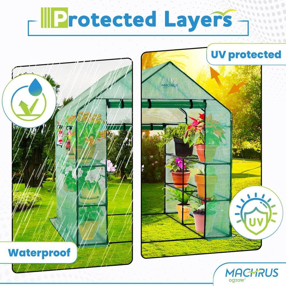 OGrow Machrus Ogrow Deluxe Walk-in 2 Tier 8 Shelf Portable Lawn And Garden Greenhouse - Heavy Duty Anchors Included! | Wayfair
