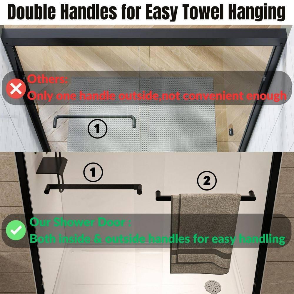 60'' - W x 72'' H Door Semi-Frameless Shower Door with Two Handles