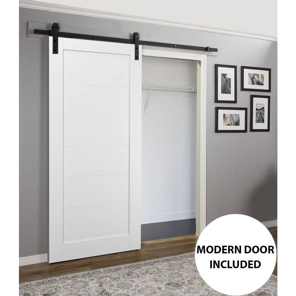 SARTODOORS Quadro Paneled Wood Barn White Door with Installation Hardware Kit