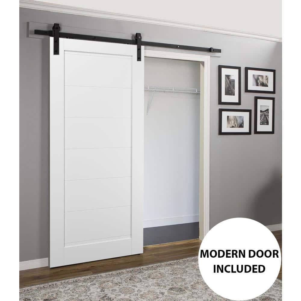 SARTODOORS Quadro Paneled Wood Barn White Door with Installation Hardware Kit