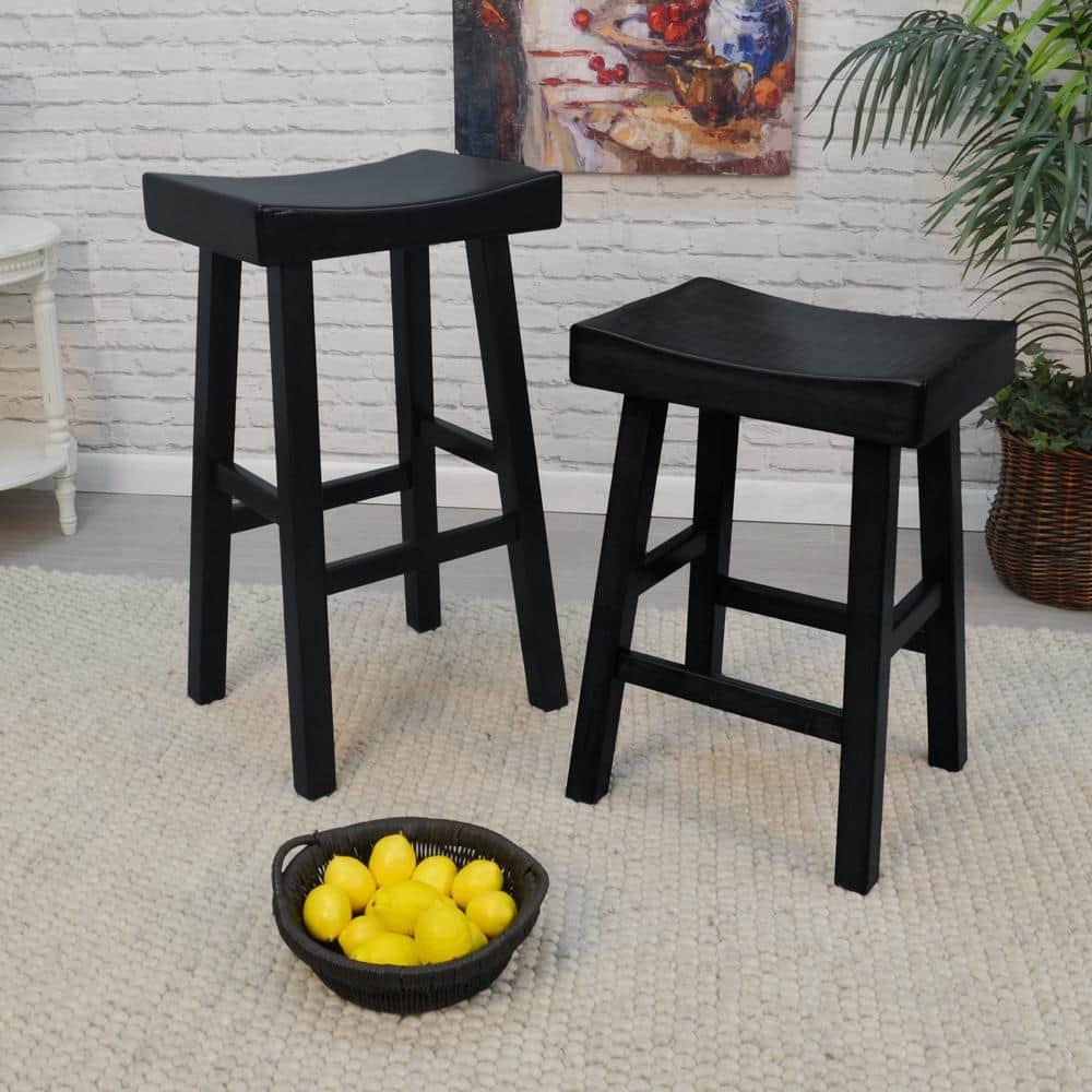 HomeRoots 25" Black Solid Wood Backless Counter Height Bar Chair