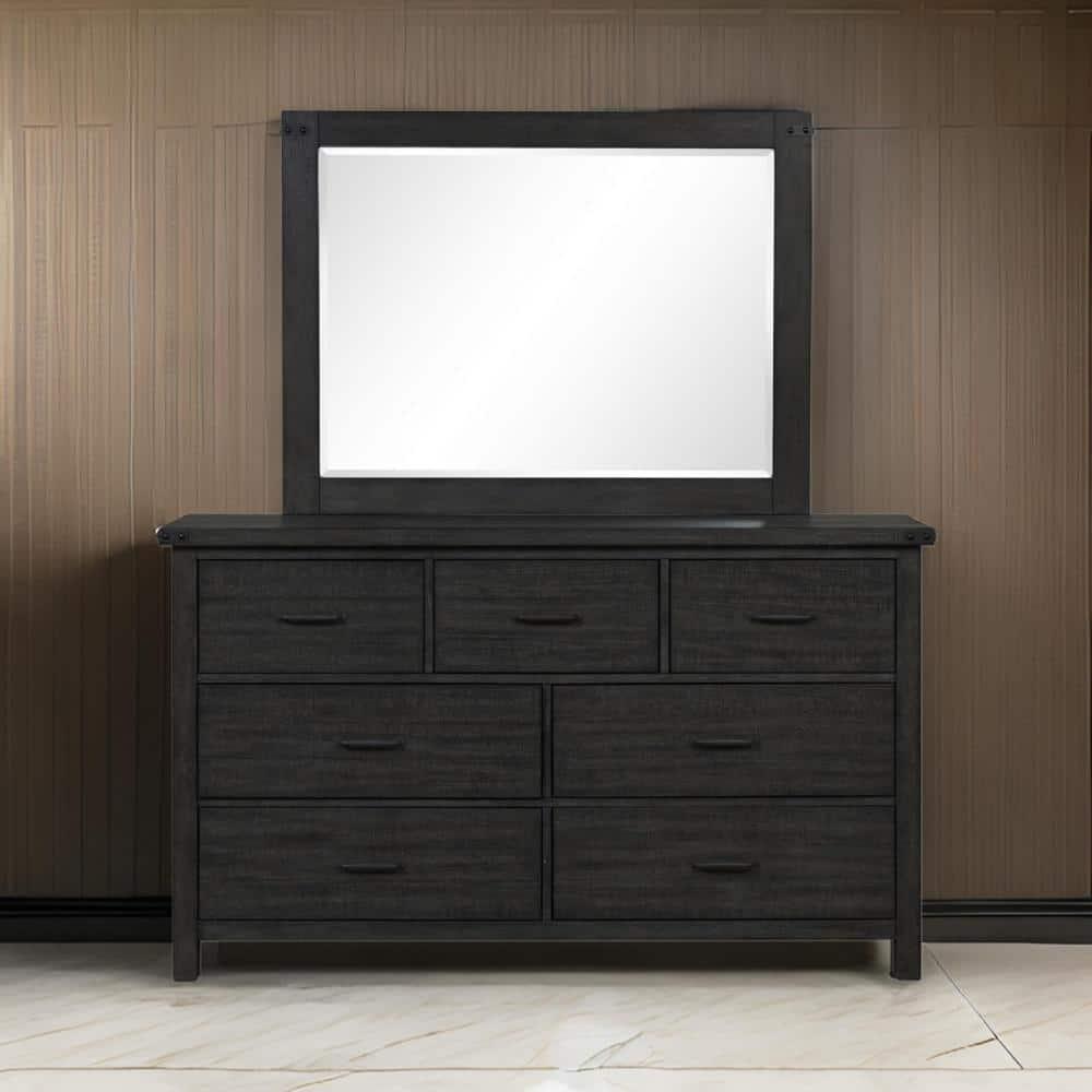 Benjara Galle 38 x 50 Dresser Mirror, Rectangular, Metal Accents, Dark Gray Wood