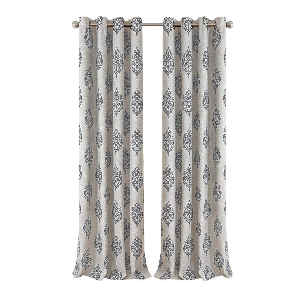 Navara Medallion Room Darkening Single Window Curtain Panel - 52" x 95" - Gray - Elrene Home Fashions