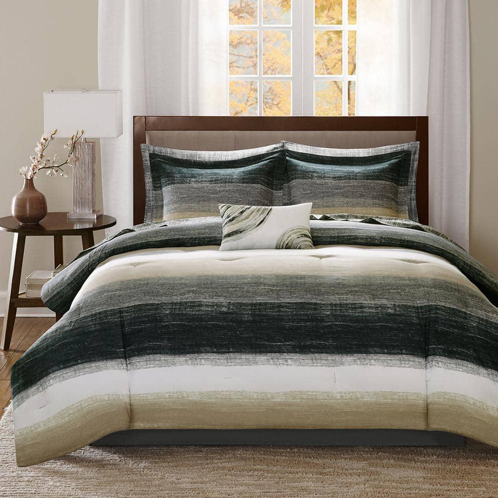 Madison Park Essentials Saben Striped Comforter Set with Cotton Bed Sheets