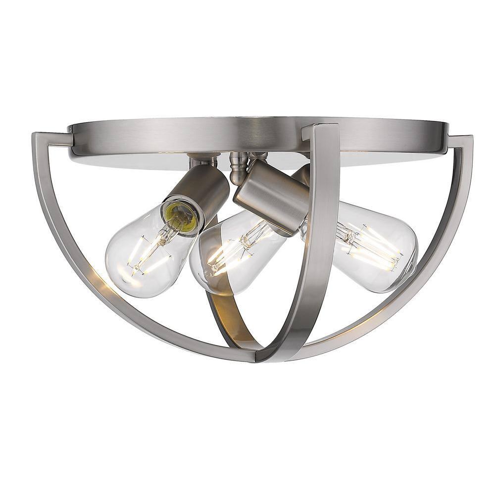 Golden Lighting Colson 3-Light Flush Mount in Pewter