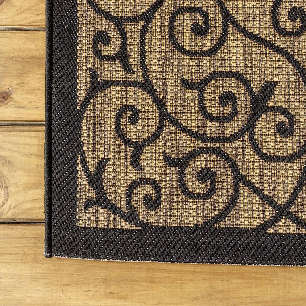 6' Square Madrid Vintage Filigree Textured Weave Indoor/Outdoor Area Rug, Black/Khaki - JONATHAN Y