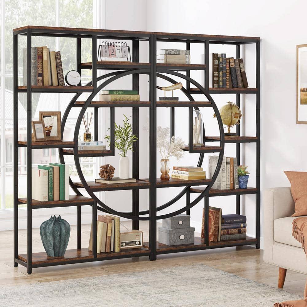 Hommoo Industrial Bookshelf Bookcase with 8 Open Storage Shelf Rustic Brown & Black