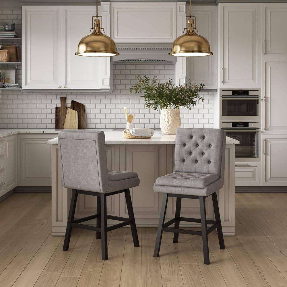 Set of 2 Boston Tufted Fabric Barstools - CorLiving