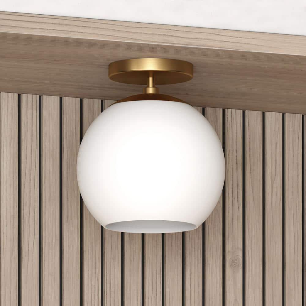 Evelyn&Zoe 9" Brass Finish Metal/Glass Semi Flush Mount