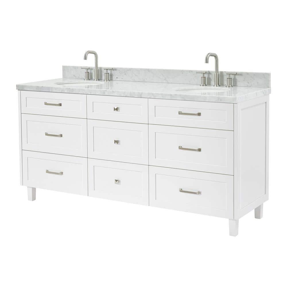 ARIEL Monrow 73 Double Sink Bathroom Vanity with Italian Carrara Marble Top