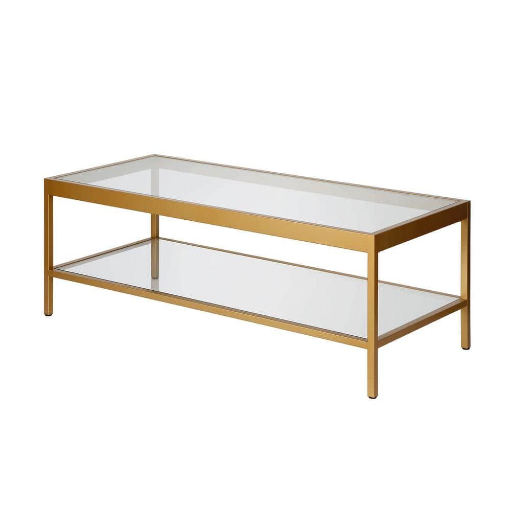 Evelyn&Zoe Alexis 45" Wide Rectangular Coffee Table, Brass