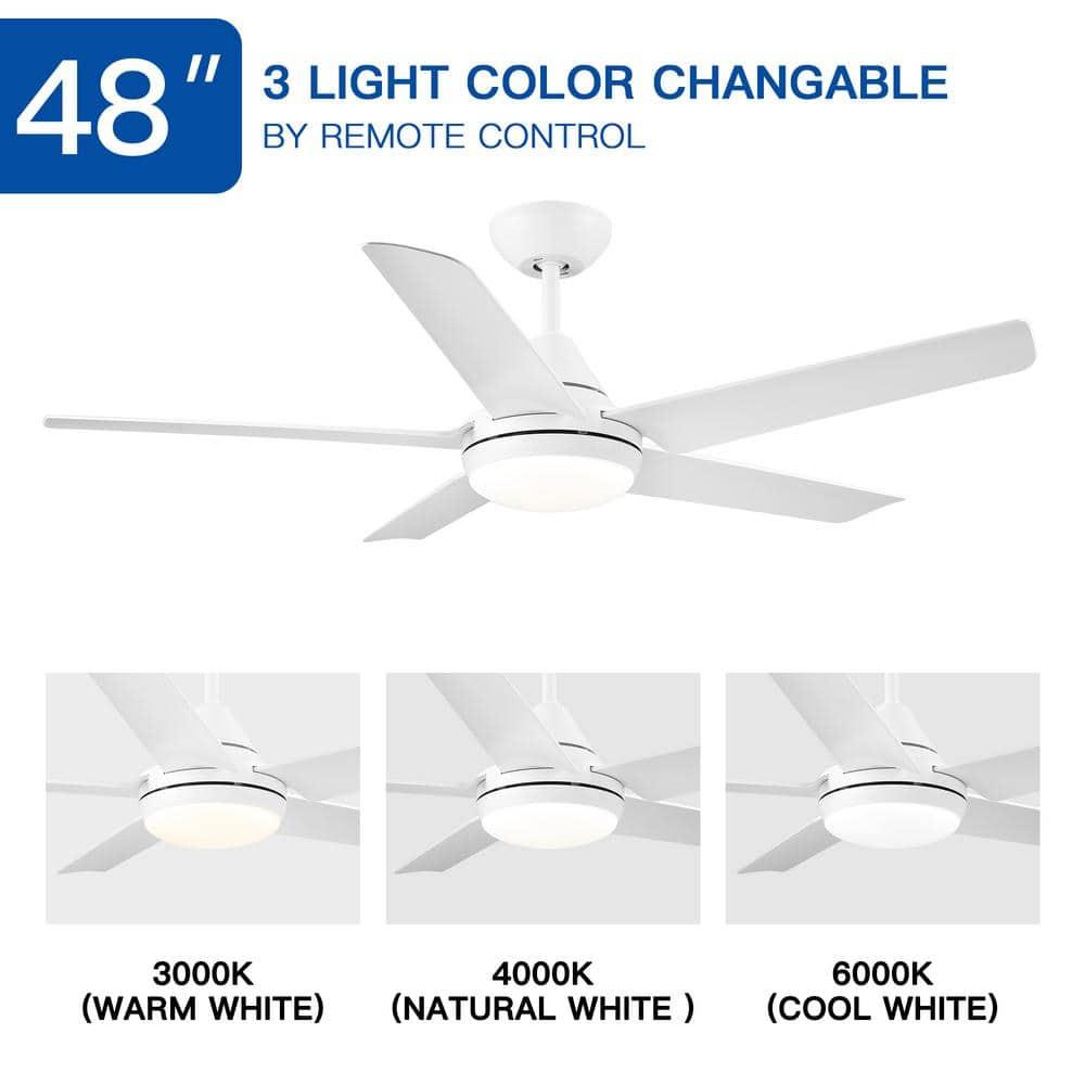 48 in. Indoor White Ceiling Fan with Integrated Dimmable LED Light Kit and Remote Control