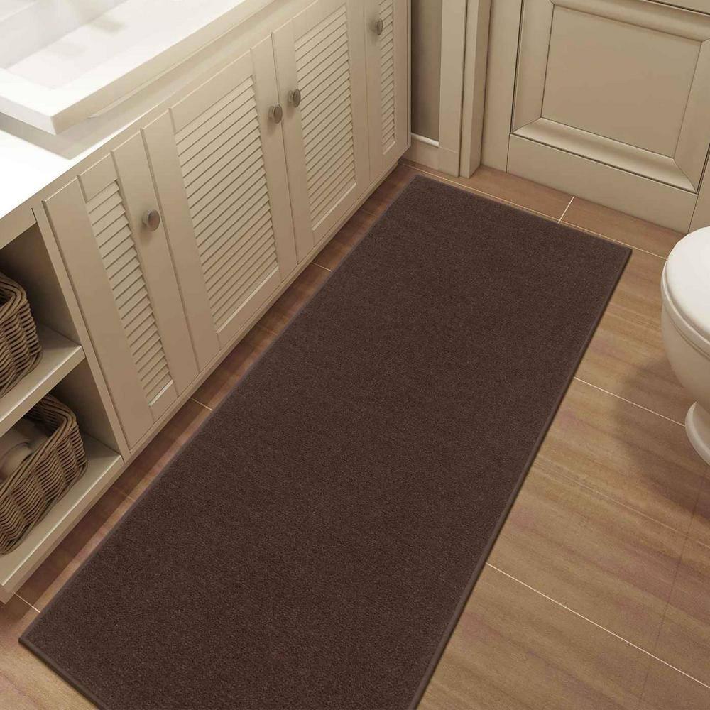 Ottomanson Non-Slip Hallway Runner Rug 2x6 Rubberback Solid Indoor Rug, 2'2" x 6', Brown