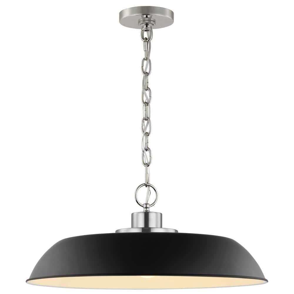 60/7485-Nuvo Lighting-Colony - 1 Light Medium Pendant In Mid-Century Modern Style-8.13 Inches Tall and 19.88 Inches Wide-Matte Black/Polished nickel