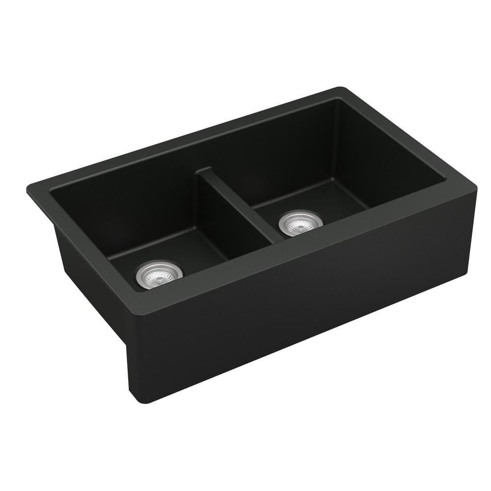 Karran Karran Quartz 34'' X 21-1/4'' 50/50 Double Bowl Farmhouse/Apron Front Kitchen Sink Kit QA-750-BR-PK1