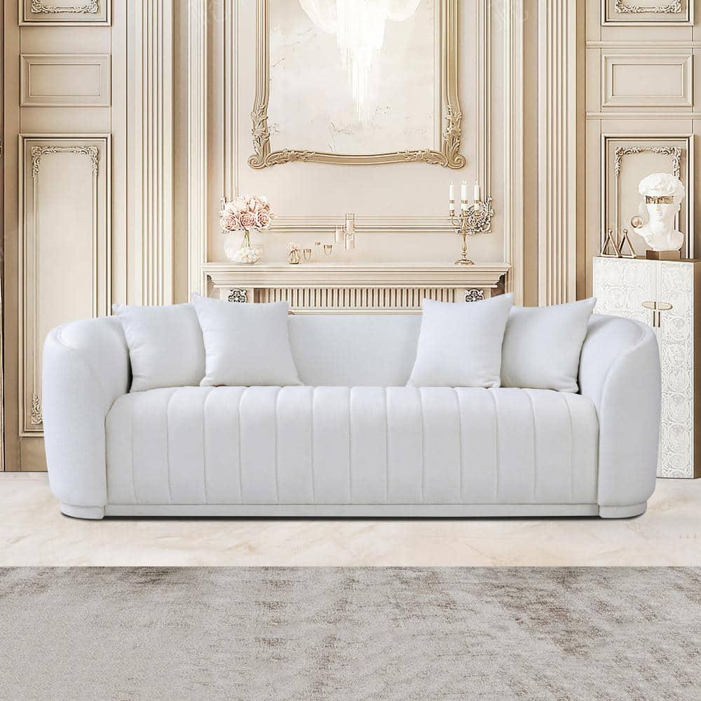 Thirst Mid Century Modern Luxury Tight Back Boucle Couch in White