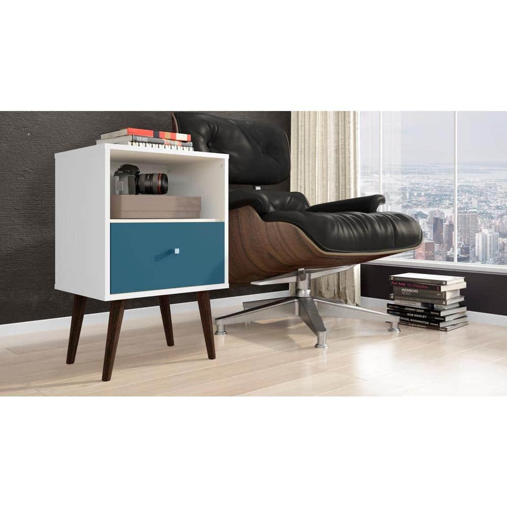 Liberty 1.0 Mid Century Modern Nightstand White/Aqua Blue - Manhattan Comfort