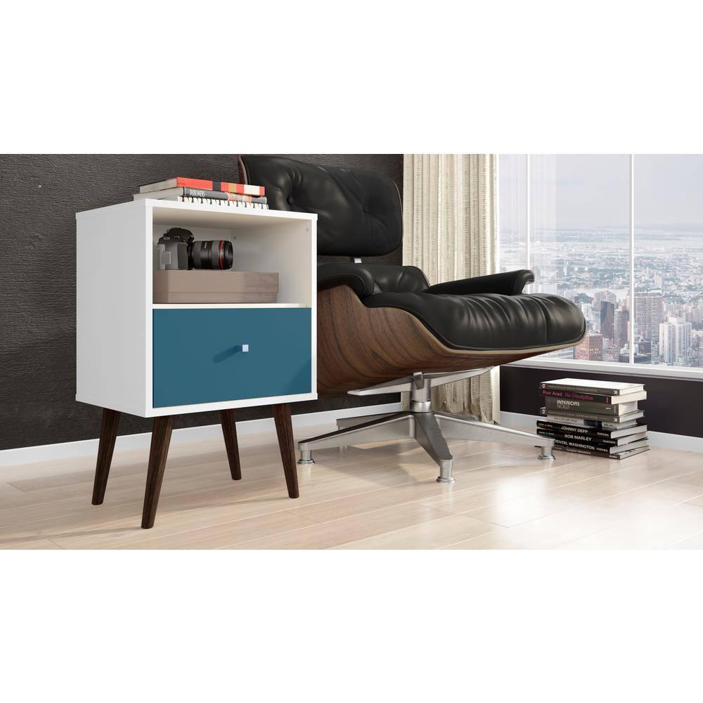 Liberty 1.0 Mid Century Modern Nightstand White/Aqua Blue - Manhattan Comfort