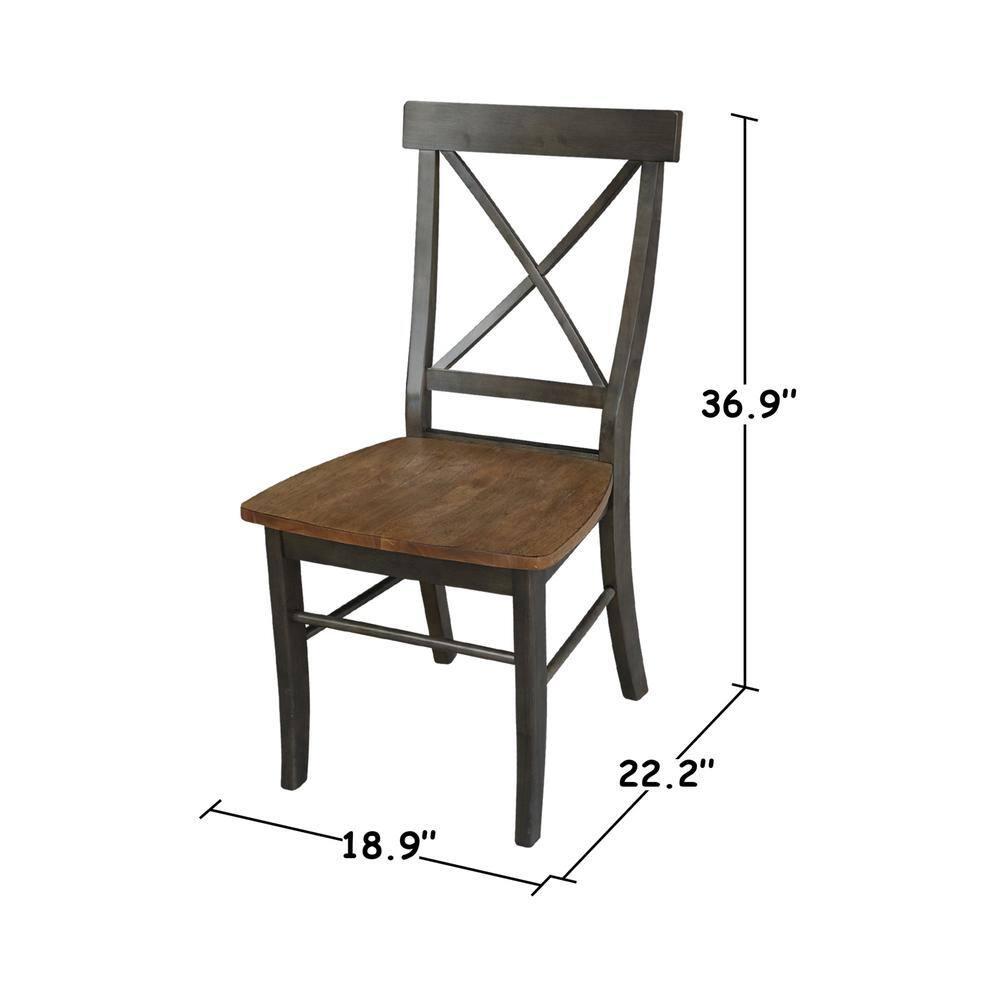 International Concepts Set of 2 X Back Chairs with Wood Seat Hickory Brown: Mid-Century Modern, Hardwood Frame
