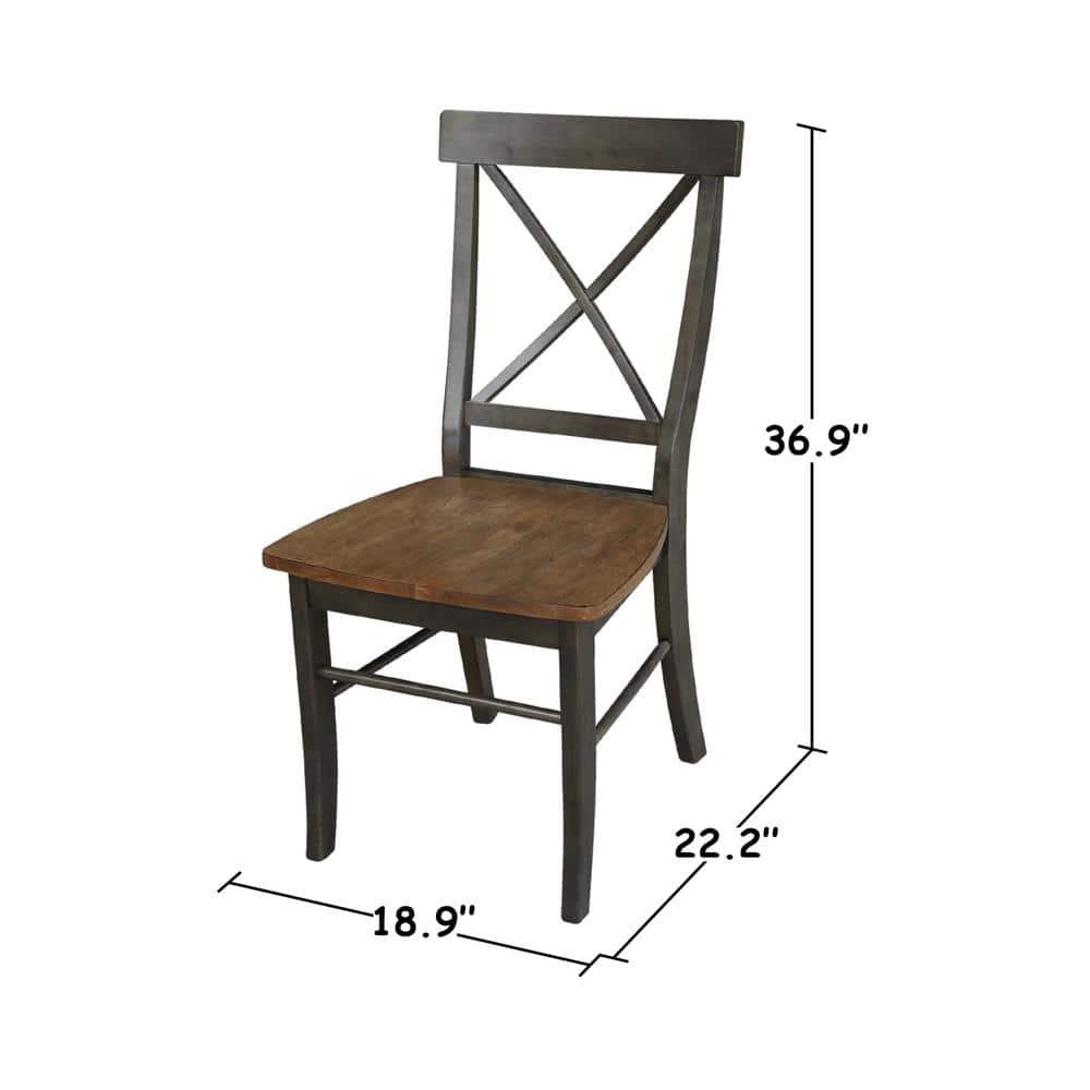 International Concepts Set of 2 X Back Chairs with Wood Seat Hickory Brown: Mid-Century Modern, Hardwood Frame