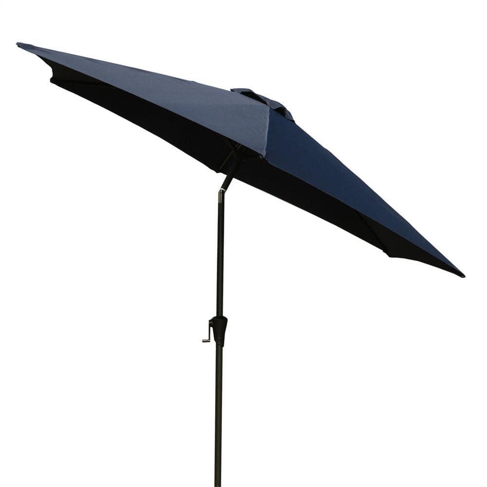 8 ft. Navy Blue Aluminum Market Umbrella with Black Pole and Resin Base