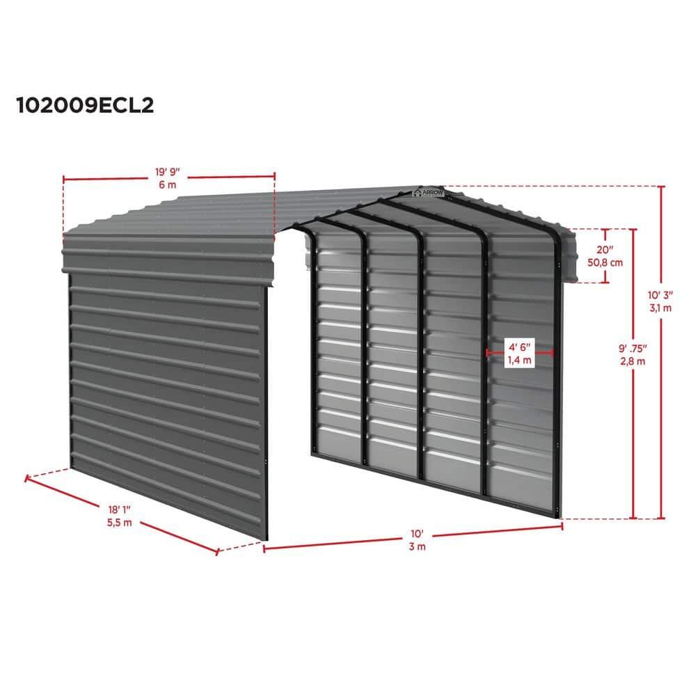 Arrow Arrow Steel Carport with 2 Side Wall Kits, 10x20x09