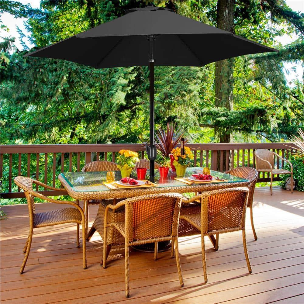 7.5 ft Patio Umbrella Outdoor Table Market Umbrella with Push Button Tilt/Crank, 6 Ribs, Black