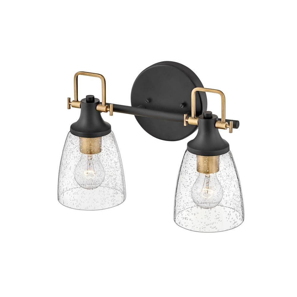 Easton Two-Light Bath Vanity Fixture w/ Clear Seedy Glass Shades