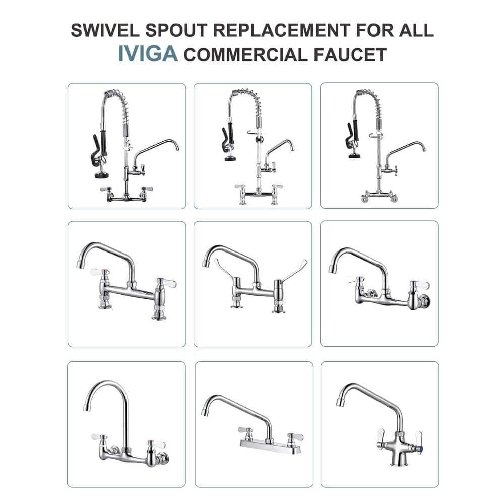 Commercial Faucet Swivel Spout Replacement: 10“ Add-on Swing Nozzle Spout - Chrome Polished Spout Replacement Part For Commercial Kitchen Sink Faucet - 1.8gpm/ 2.2gpm Aerator - G3/4 Internal Thread