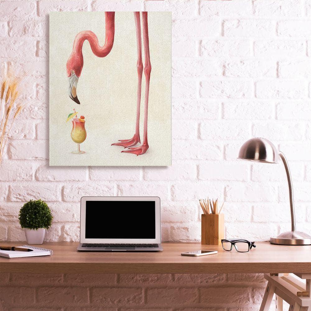 Stupell Industries " Thirsty Pink Flamingo Tropical Long Leg Drink Humor " by Daphne Polselli