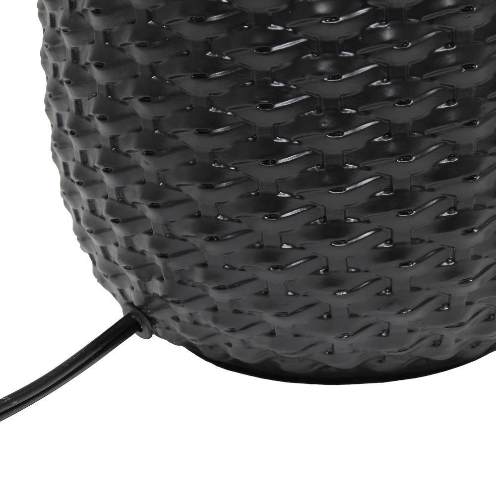 20.4" Traditional Ceramic Purled Texture Bedside Table Desk Lamp with White Fabric Drum Shade Black - Simple Designs: ETL Listed