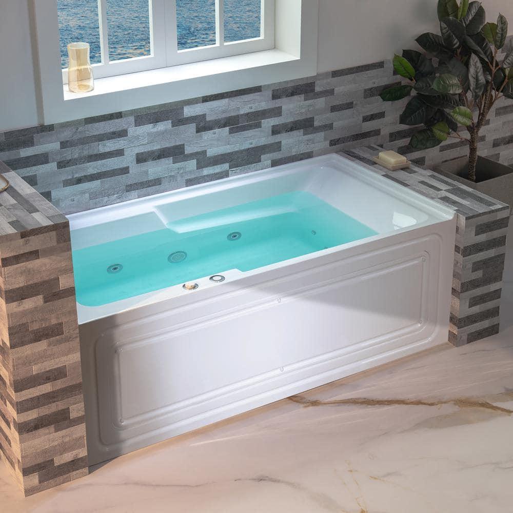 60" x 30" Whirlpool Heated Rectangular Alcove Acrylic Bathtub with Chrome/Matte Black Drain and Overflow