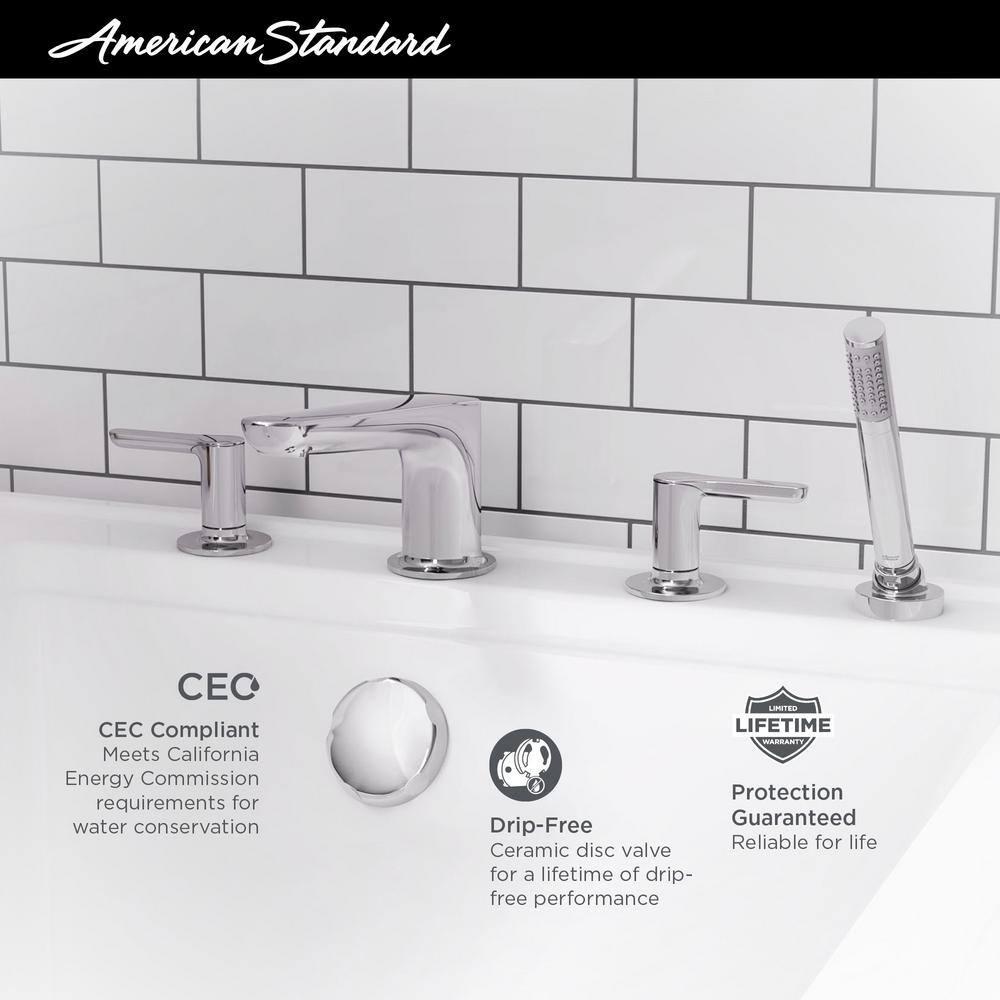 American Standard Studio S 2-Handle Deck-Mount Roman Tub Faucet for Flash Rough-in Valve with Hand Shower in Brushed Nickel