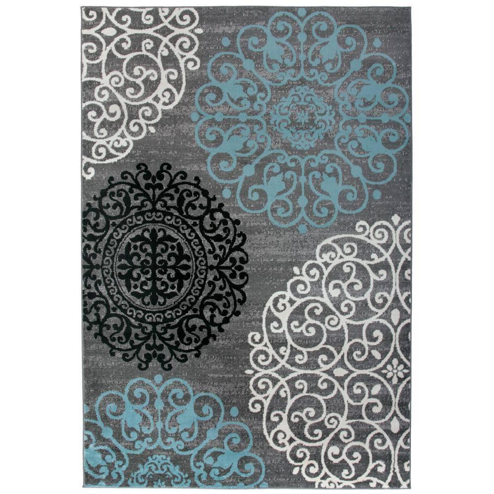 World Rug Gallery Floral Gray 6'6" x 9' Area Rug:  Rectangle,  Pet Friendly,  Stain-Resistant,  Low Pile,  Indoor Use