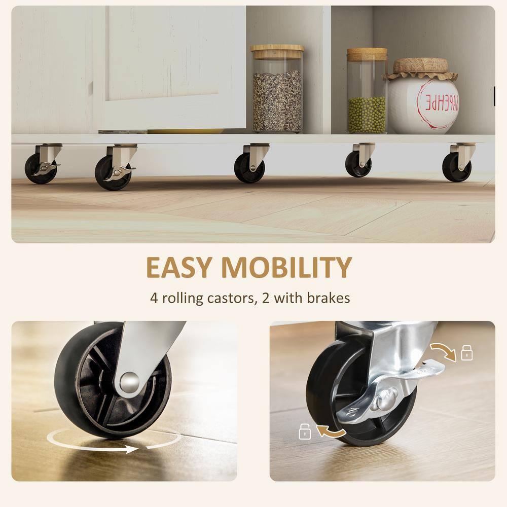 HOMCOM Rolling Kitchen Island with Storage Drawer, Wood Breakfast Bar Kitchen Island Cart 2 Doors, Spice Rack, Towel Racks and 2 Hooks, White