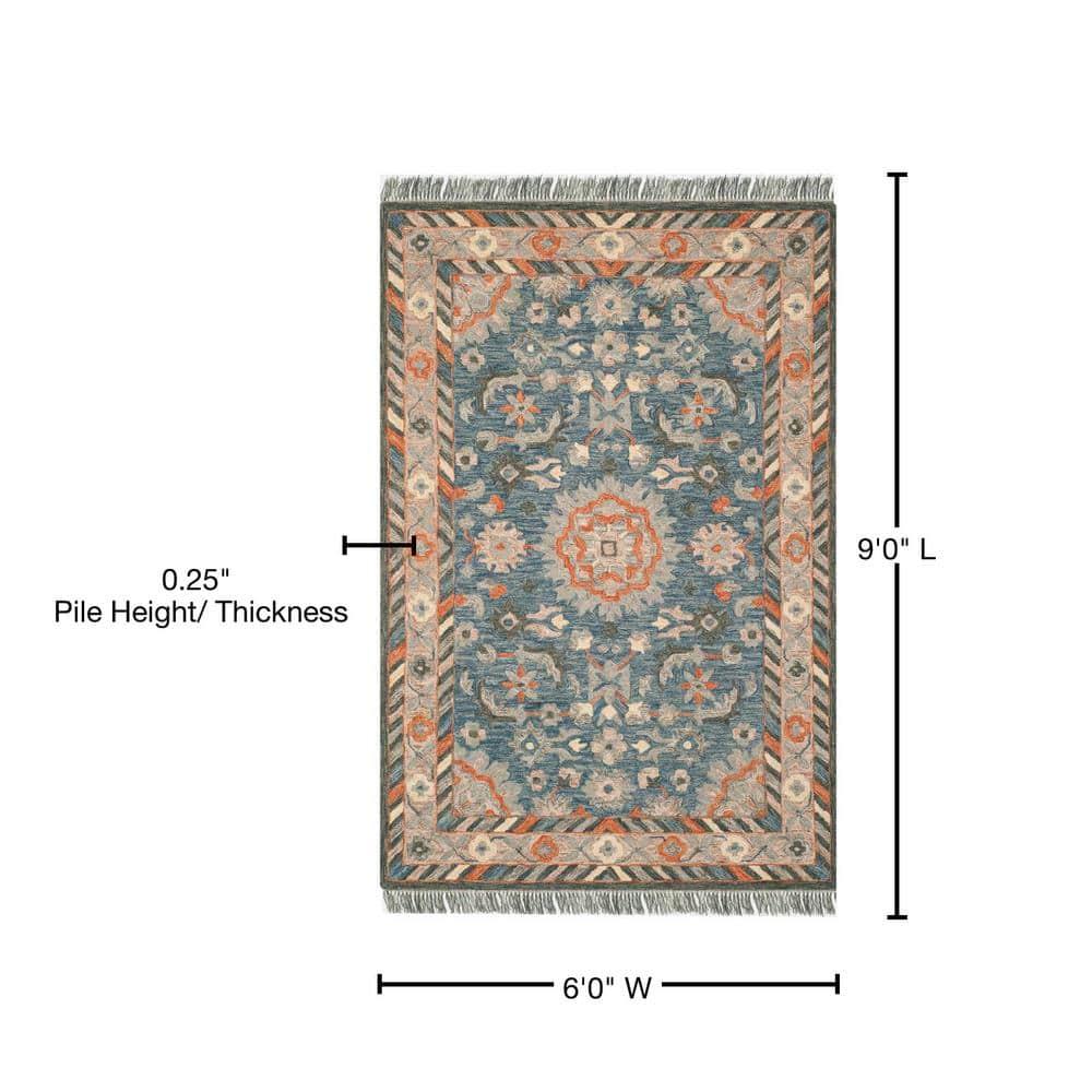 Aspen APN123 Hand Tufted Area Rug - Blue/Rust - 6'x9' - Safavieh..