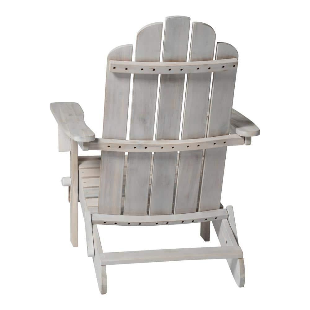 Outdoor Wood Adirondack Chair with Wine Glass Holder in White Wash