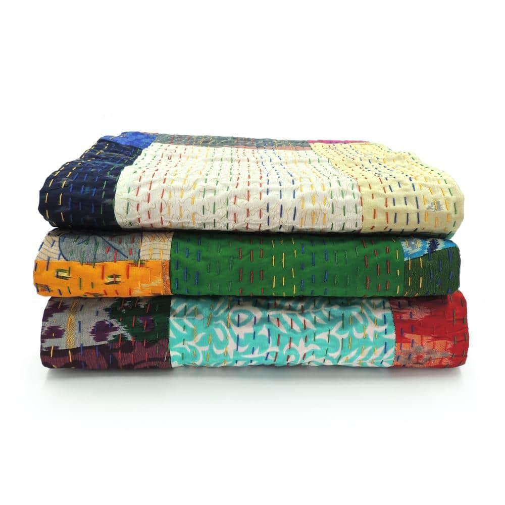Rajani Home Handmade Kantha Silk Blend Throw Blanket