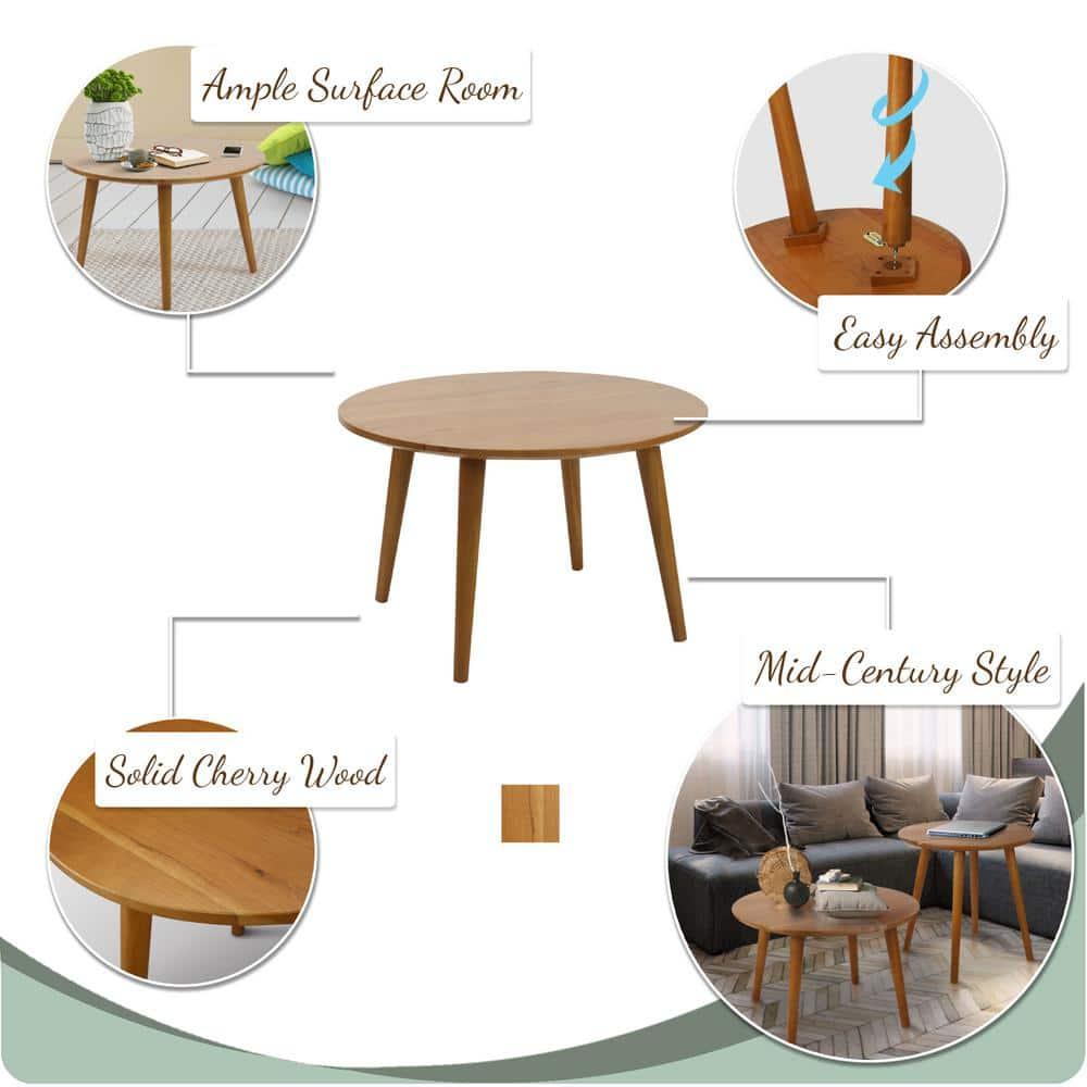 Mesa Natural Cherry Round Coffee Table with Maple Top and Storage